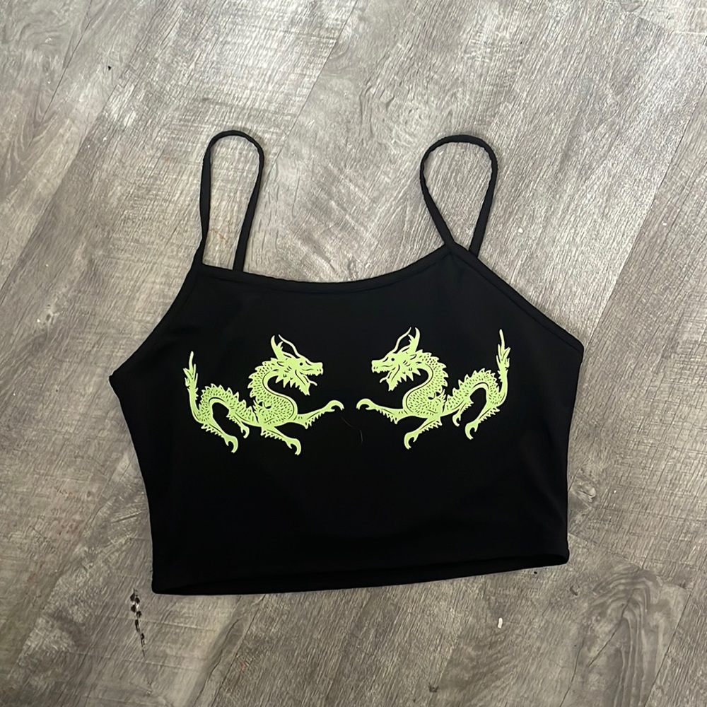 Black crop top with dragons